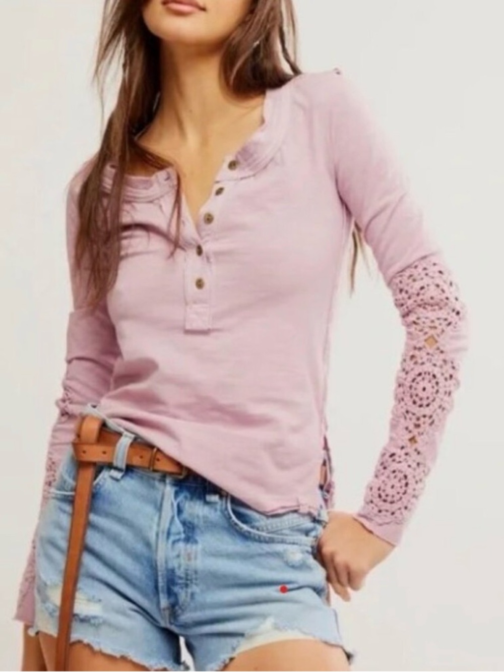 Free People We The Free "Our Song" Henley Cuff Shirt Candied Lilac